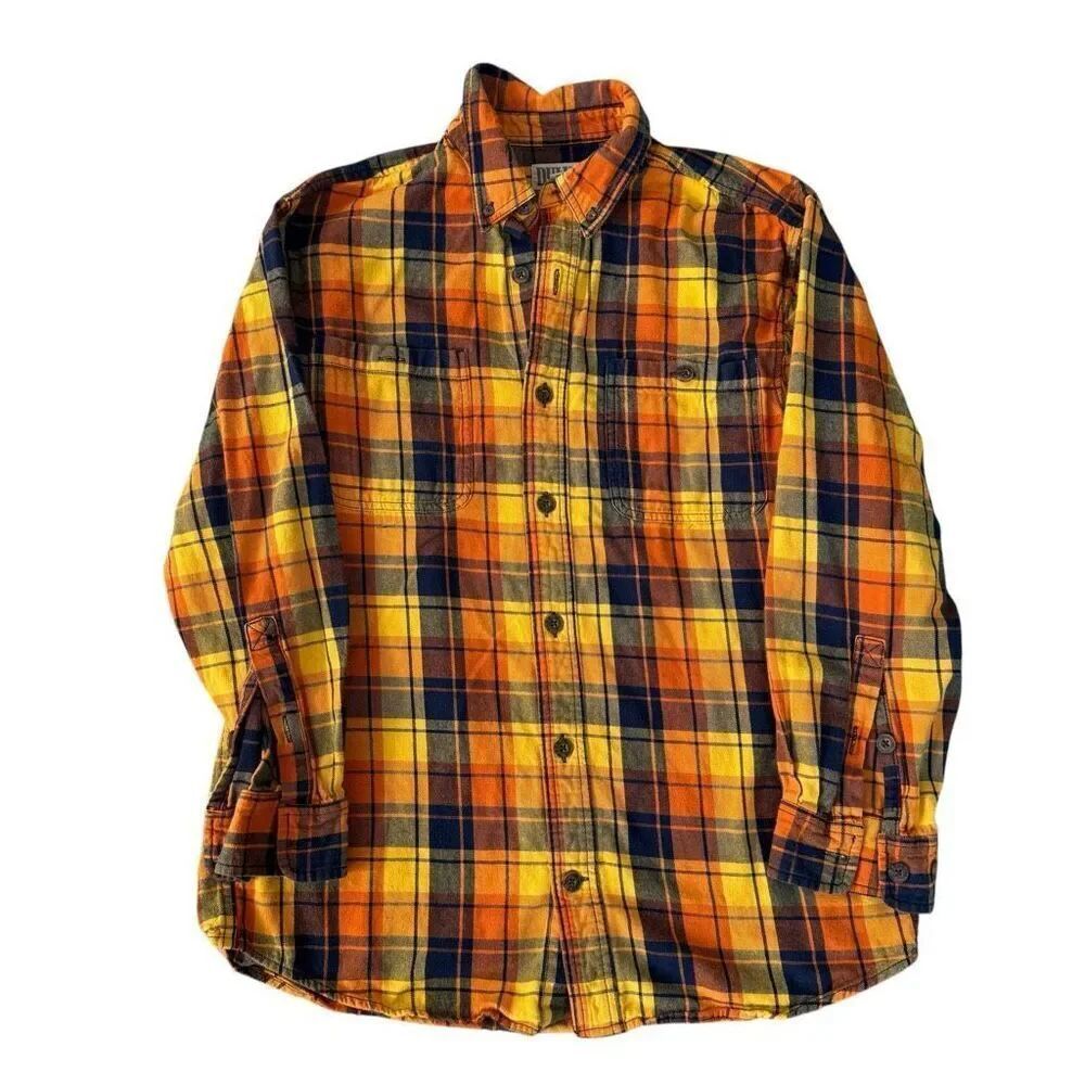 Duluth Trading 100% cotton flannel shirt men’s plaid orange/yellow size M